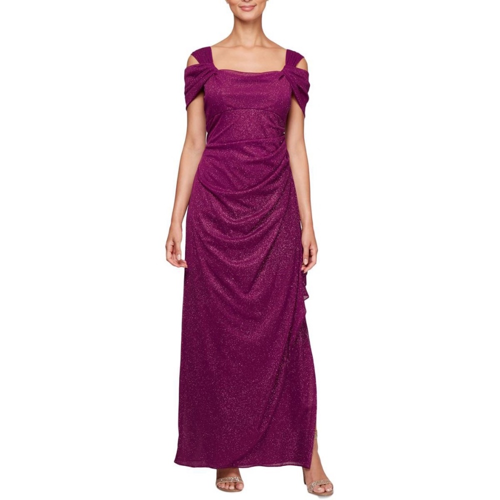 *NWT* ALEX EVENINGS DRAPED METALLIC GOWN| BERRY 12